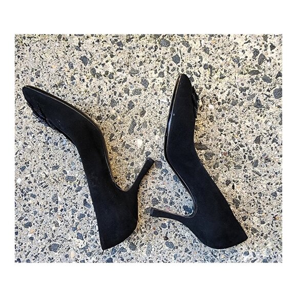 MOSCHINO Cheap And Chic Black Embellished Suede Pumps Heels - Picture 6 of 10